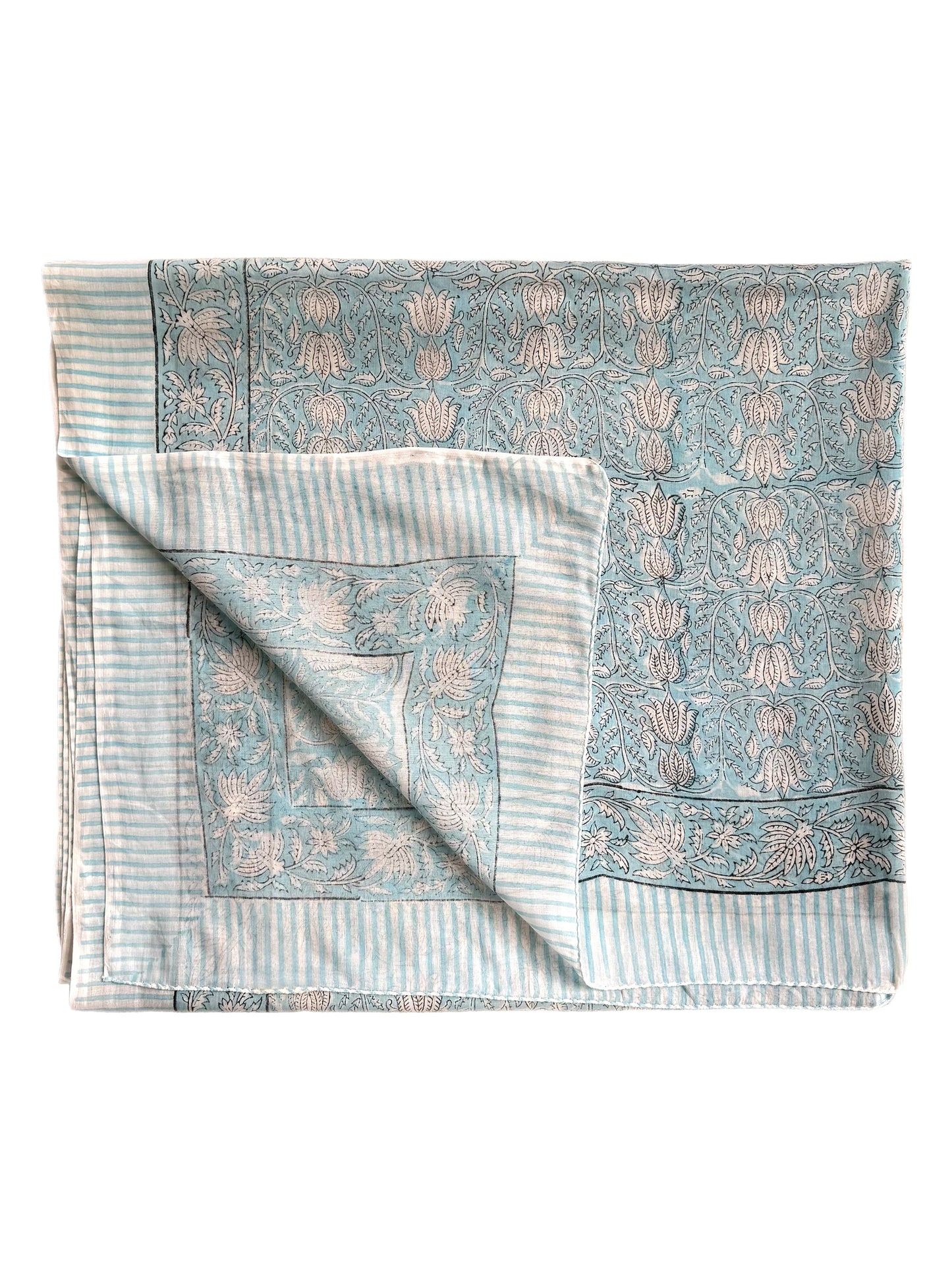 Pale Blue Floral Hand Block Printed Sarong