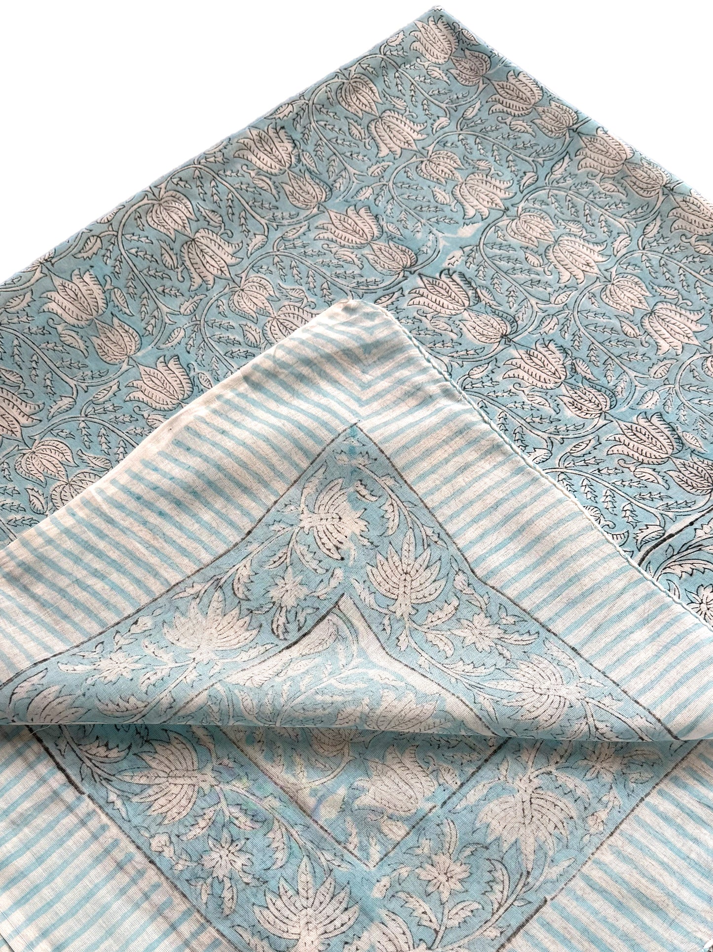 Pale Blue Floral Hand Block Printed Sarong