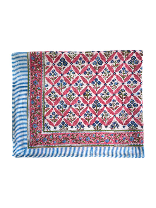 Blue & Pink Floral Pattern Hand Block Printed Sarong