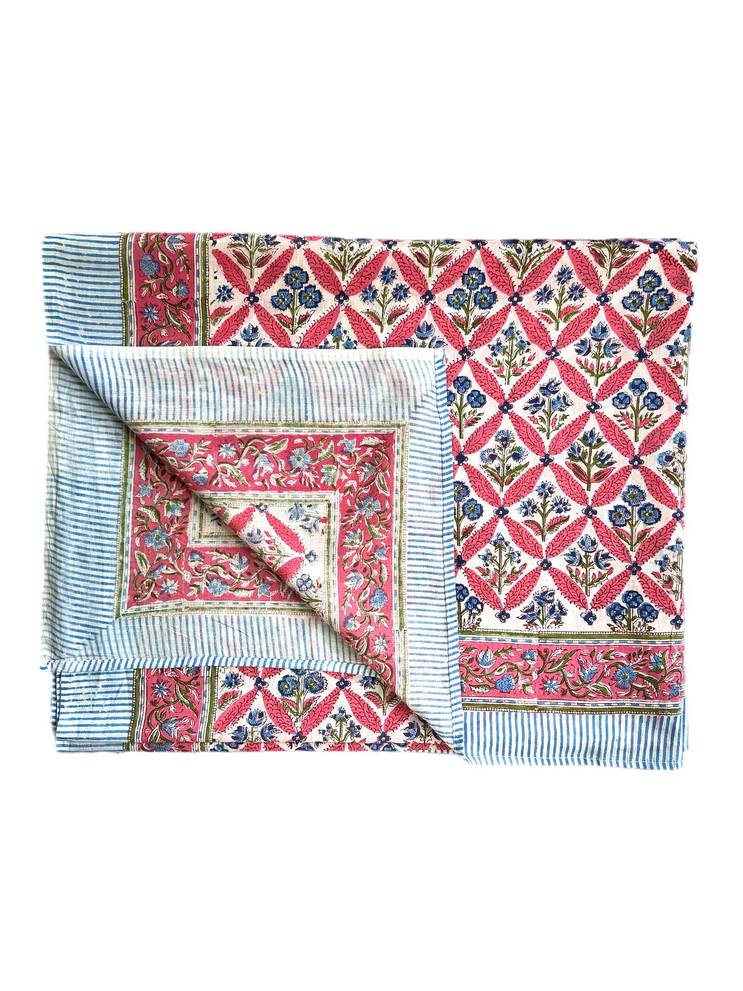 Blue & Pink Floral Pattern Hand Block Printed Sarong
