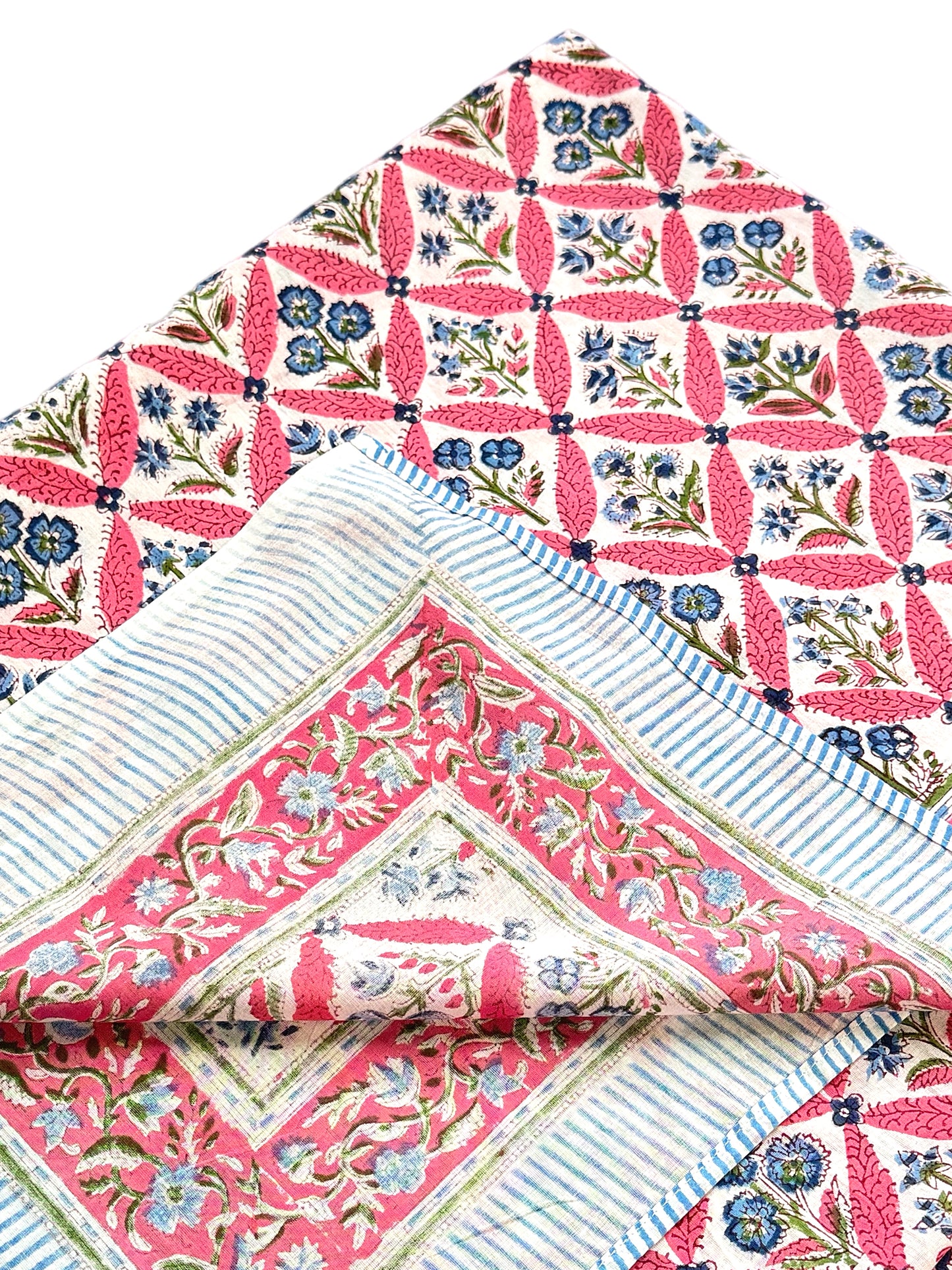 Blue & Pink Floral Pattern Hand Block Printed Sarong