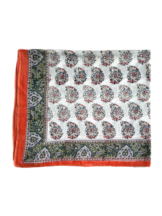 Orange Paisley Hand Block Printed Sarong