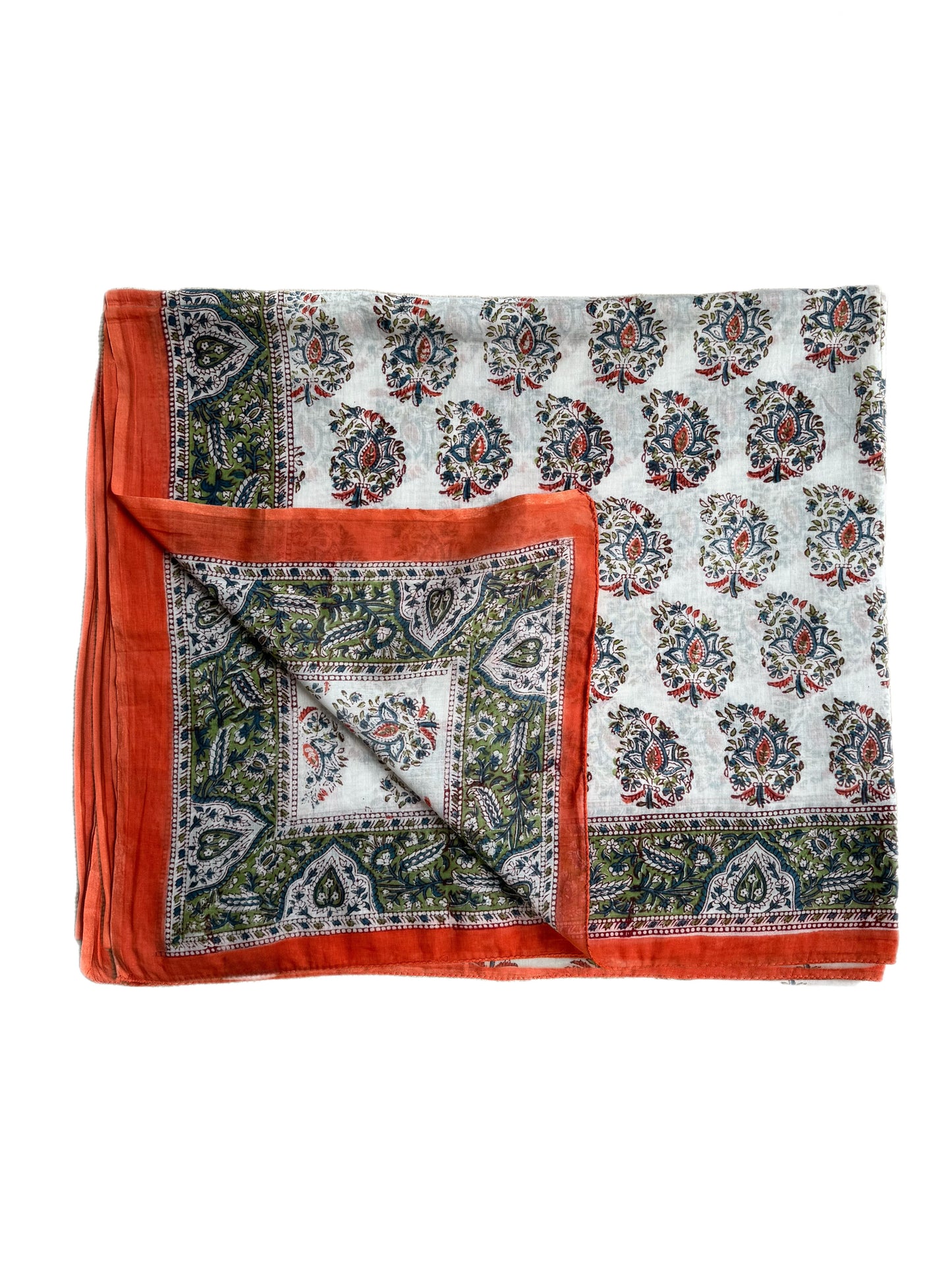 Orange Paisley Hand Block Printed Sarong