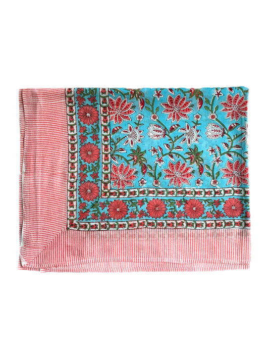 Red & Blue Floral Hand Block Printed Sarong