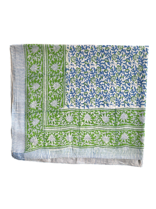 Green & Blue Climbing Foliage Hand Block Printed Sarong