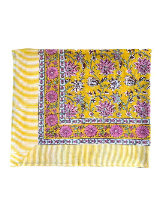 Lemon & Pink Foliage Hand Block Printed Sarong