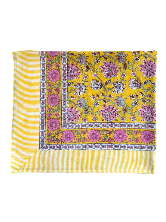 Lemon & Pink Foliage Hand Block Printed Sarong