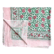 Pink & Green Foliage Hand Block Printed Sarong