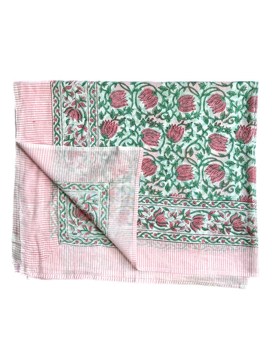 Pink & Green Foliage Hand Block Printed Sarong