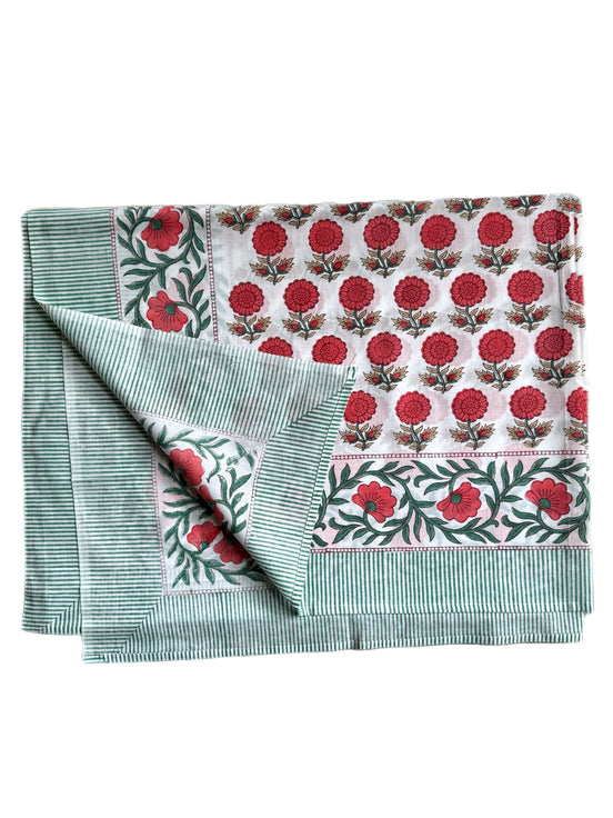 Red Shrub/Flowers Hand Block Printed Sarong