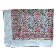 Pale Blue & Green Foliage Hand Block Printed Sarong