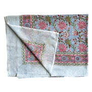 Pale Blue & Green Foliage Hand Block Printed Sarong