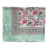 Green & Pink Flowers Hand Block Printed Sarong