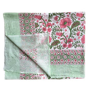 Green & Pink Flowers Hand Block Printed Sarong