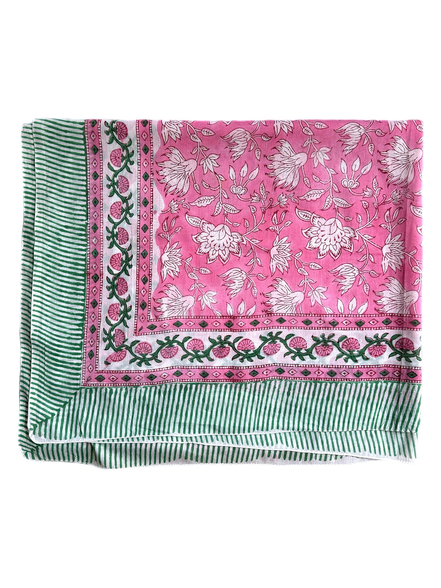 Green & Pink Floral Hand Block Printed Sarong