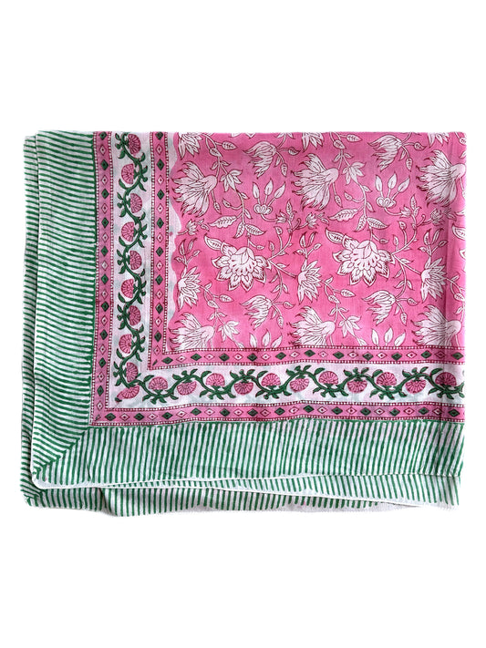 Green & Pink Floral Hand Block Printed Sarong