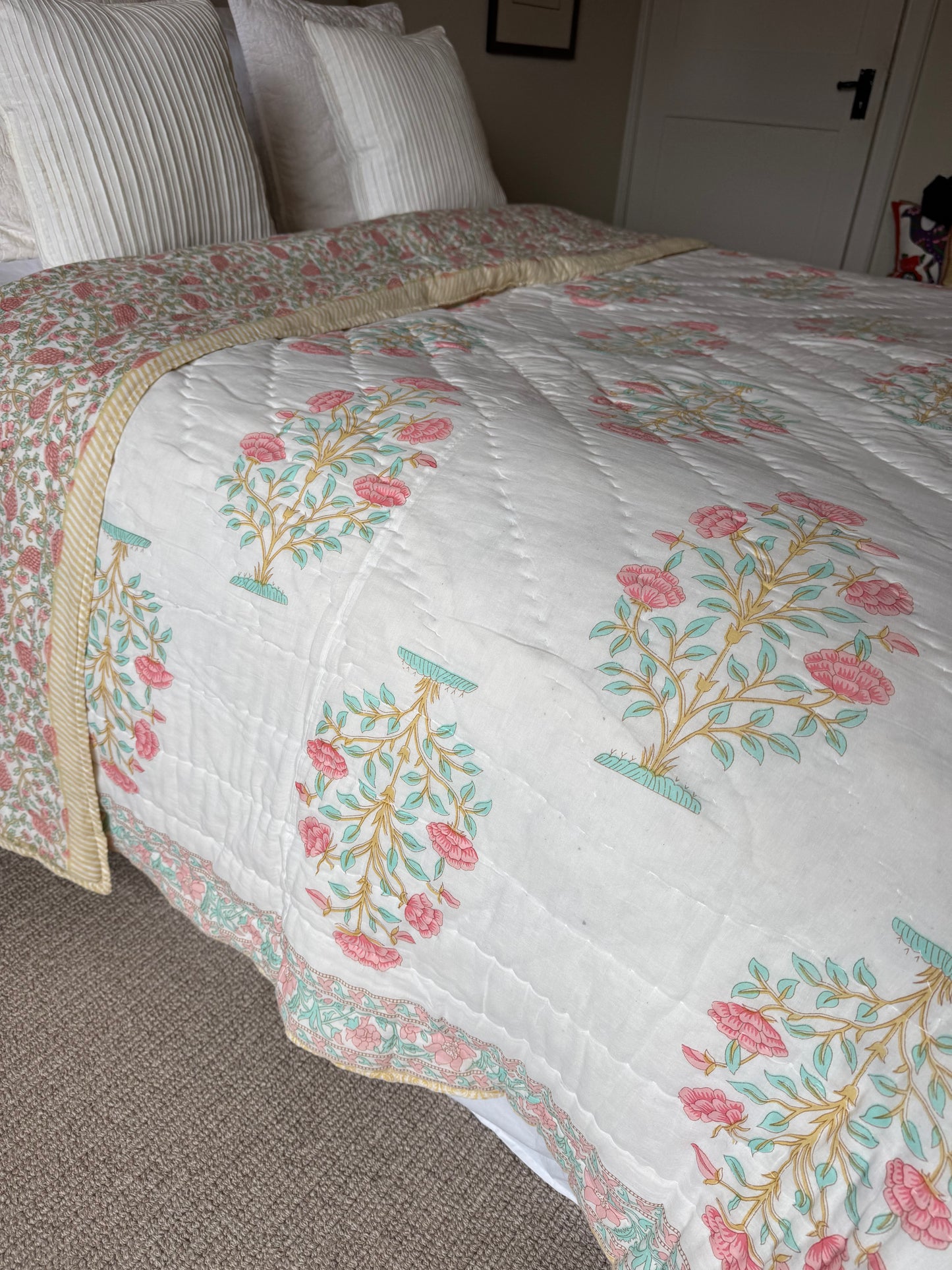 SAMPLE: Pale ochre & Red Shrub King Bedspread