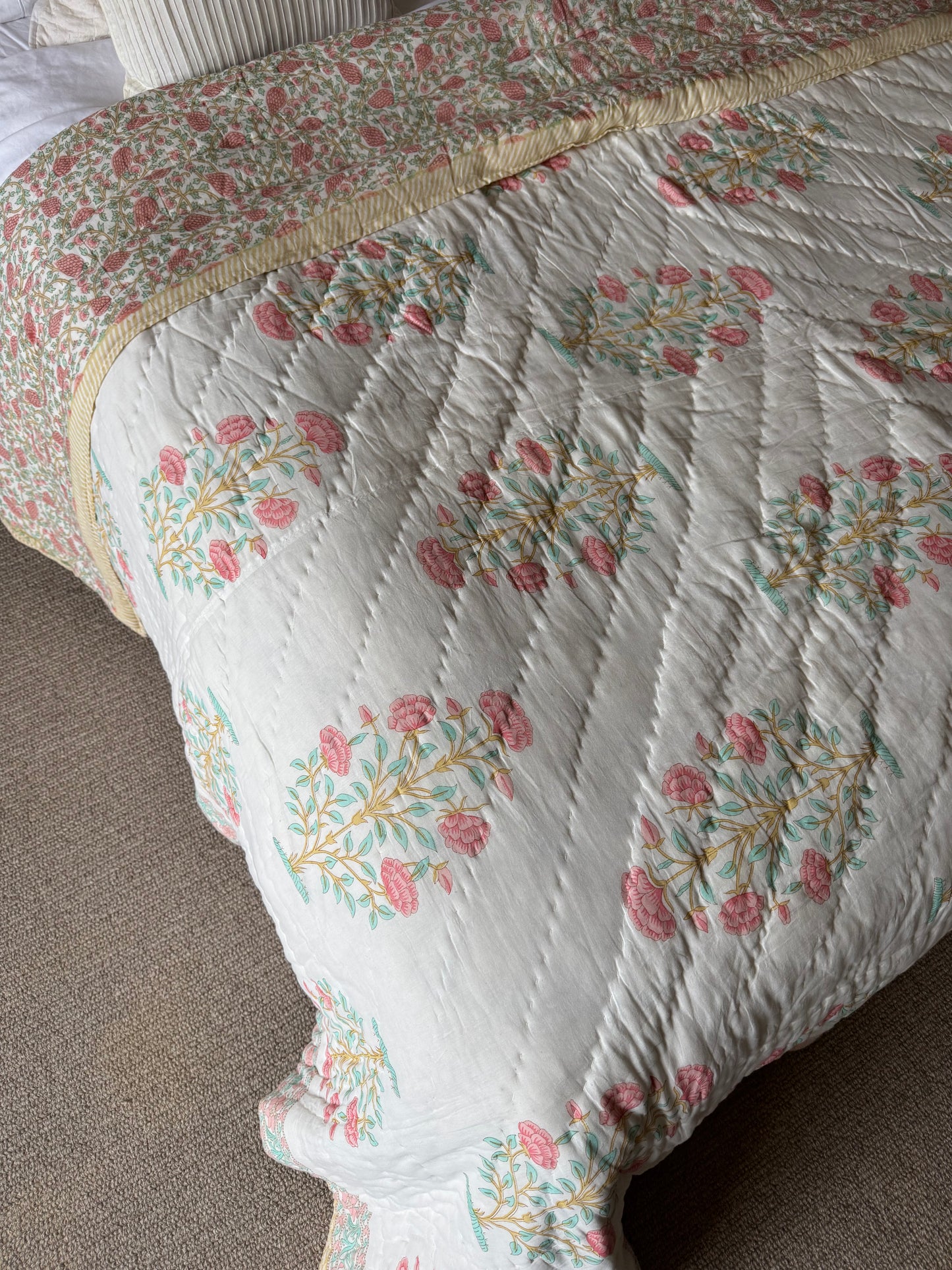 SAMPLE: Pale ochre & Red Shrub King Bedspread