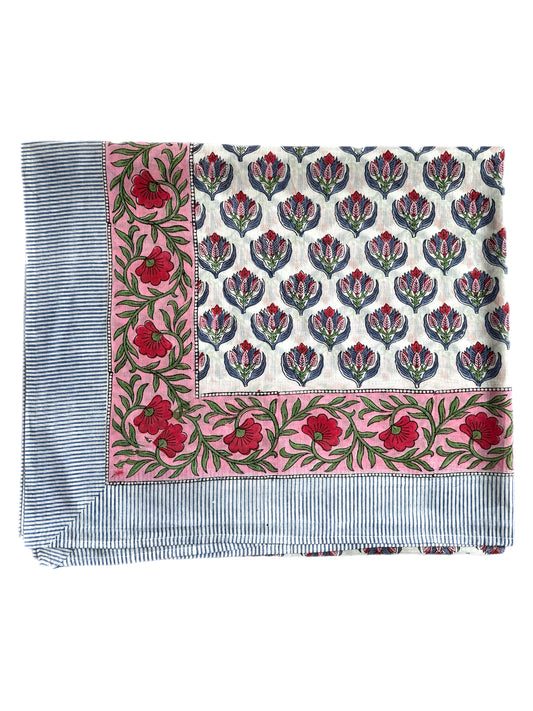 Blue, Pink & Red Bouquet Hand Block Printed Sarong