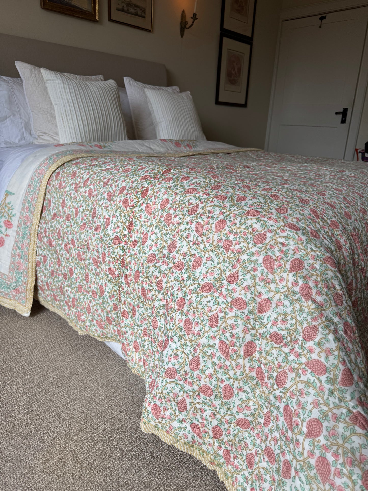 SAMPLE: Pale ochre & Red Shrub King Bedspread