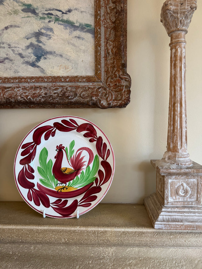 Rooster Hand Painted Luneville Plate