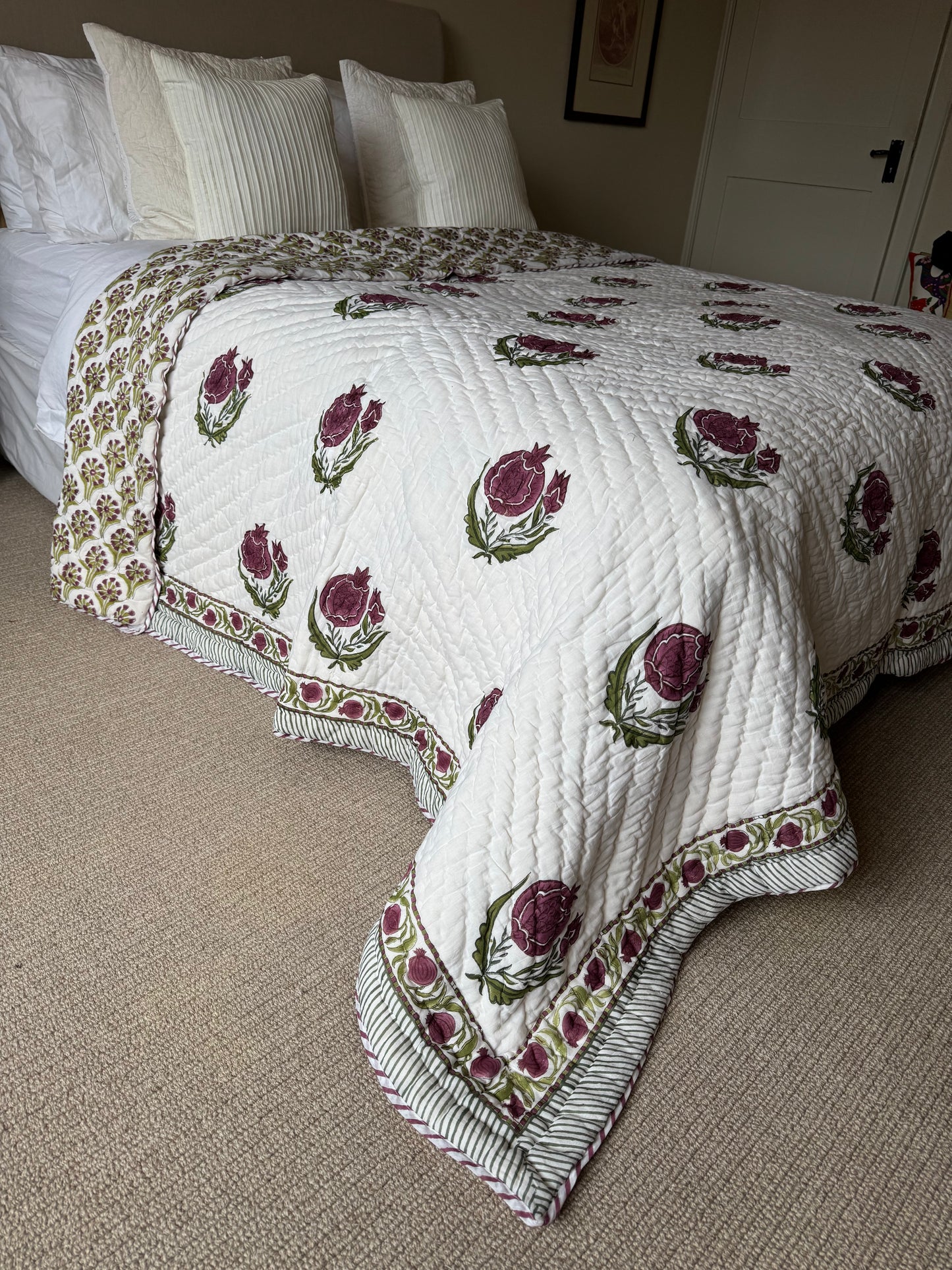 Pomegranate Hand Block-Printed Bedspread