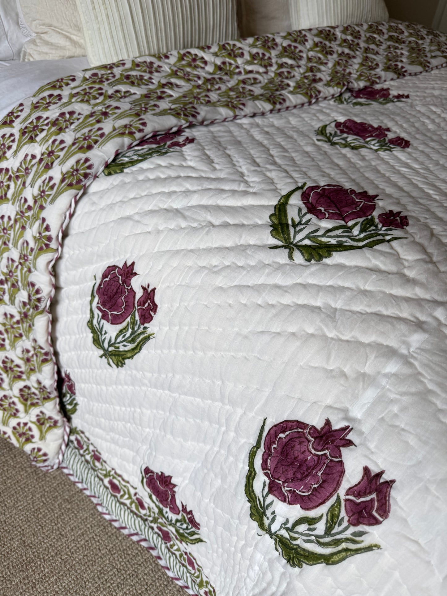 Pomegranate Hand Block-Printed Bedspread