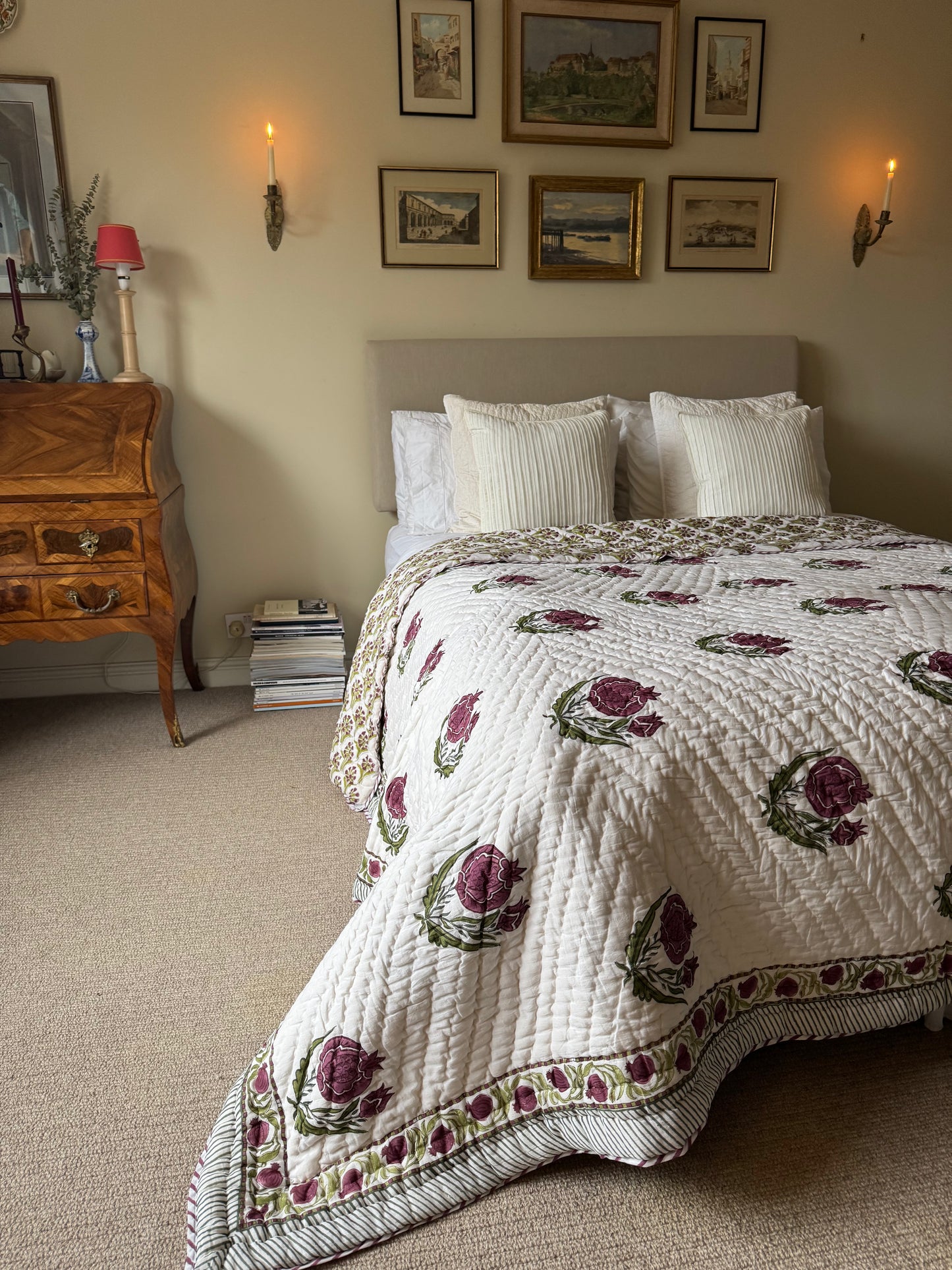 Pomegranate Hand Block-Printed Bedspread