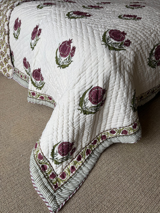 Pomegranate Hand Block-Printed Bedspread