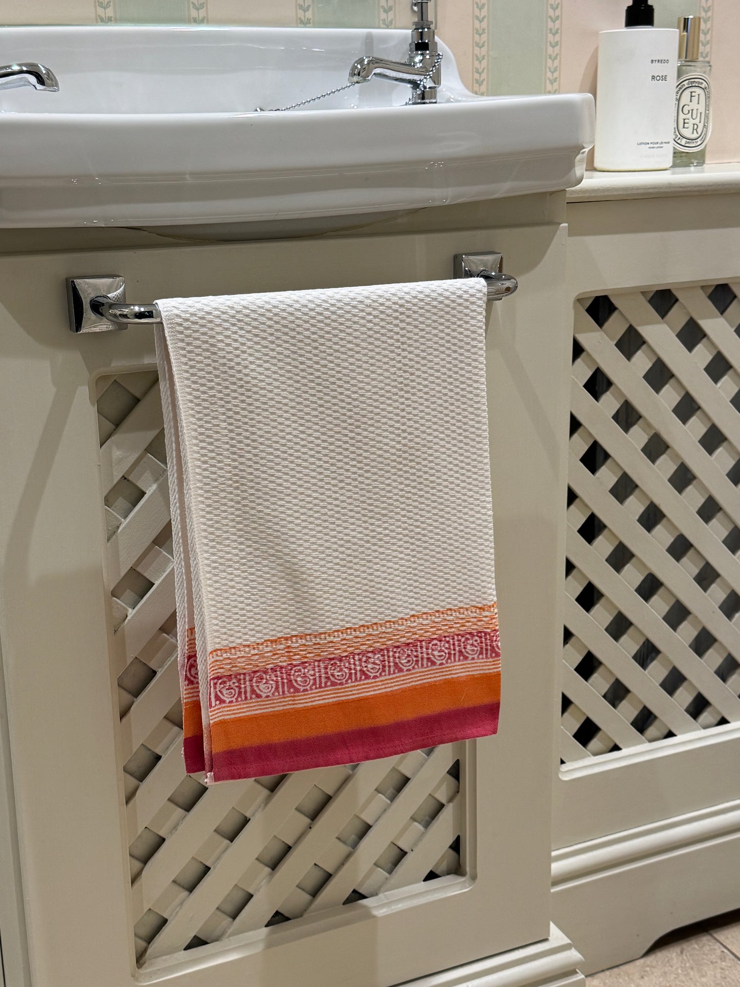 Pink & Orange Trellis Hand Block Printed Hand Towel