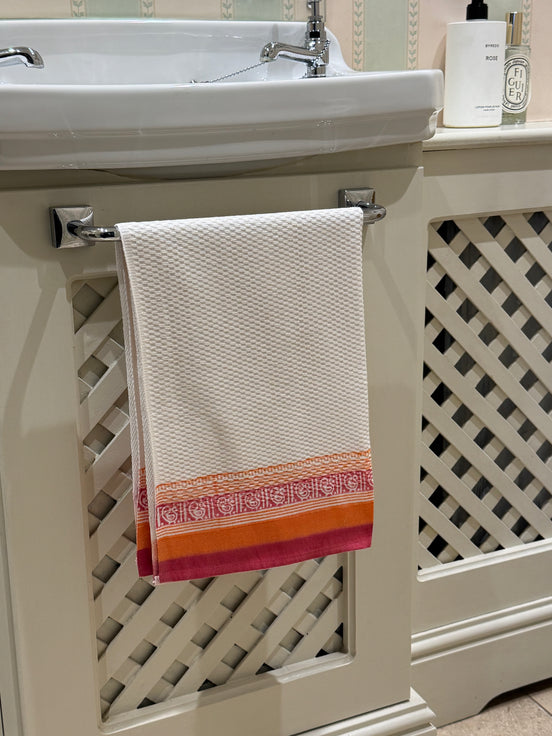 Pink & Orange Trellis Hand Block Printed Hand Towel