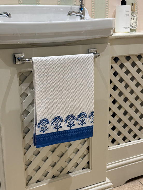 Blue Geometric Shrub Hand Block Printed Hand Towel