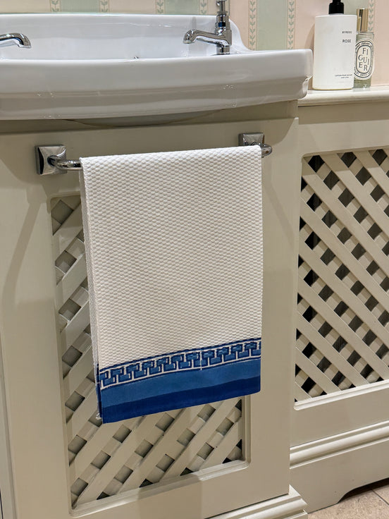 Blue Geometric Hand Block Printed Hand Towel