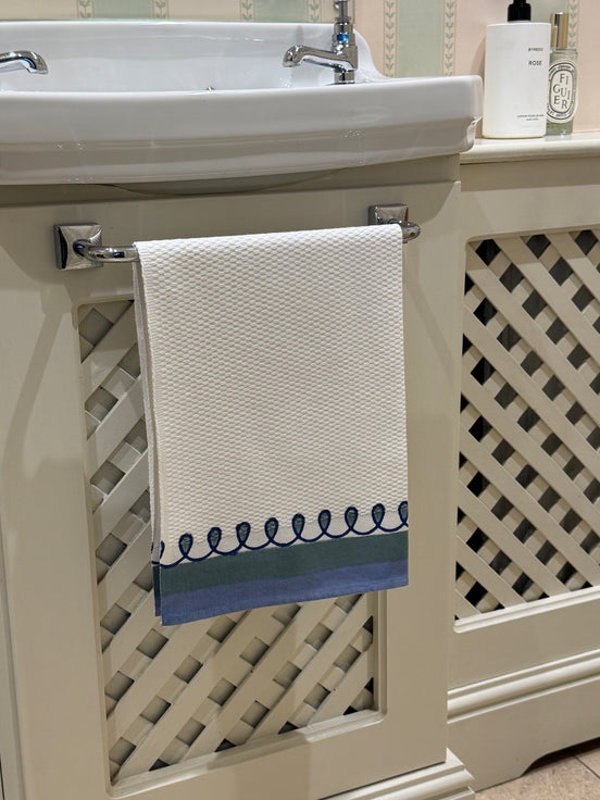 Green & Blue Link Hand Block Printed Hand Towel