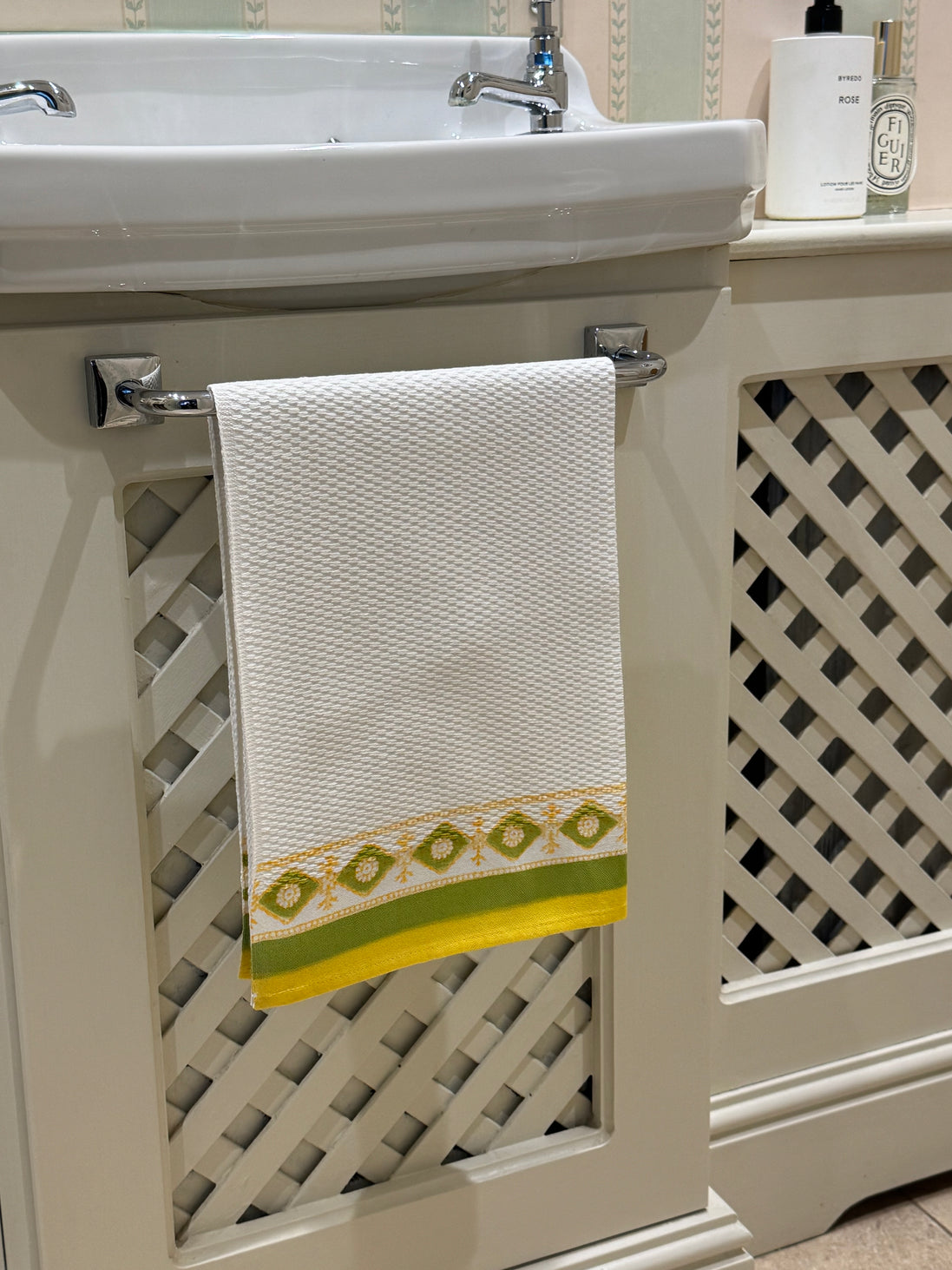 Yellow & Green Diamond Hand Block Printed Hand Towel