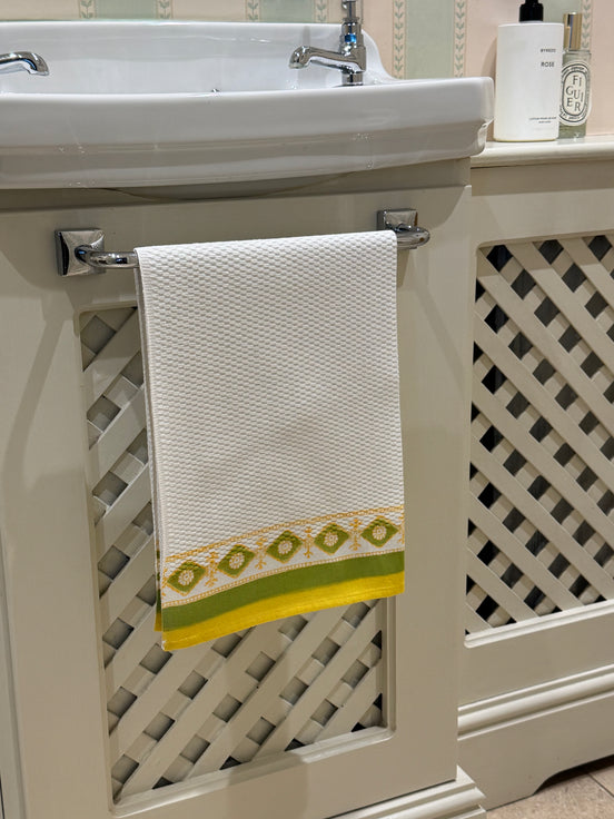 Yellow & Green Diamond Hand Block Printed Hand Towel