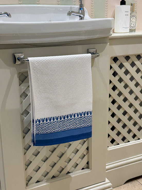 Blue Zig Zag Hand Block Printed Hand Towel