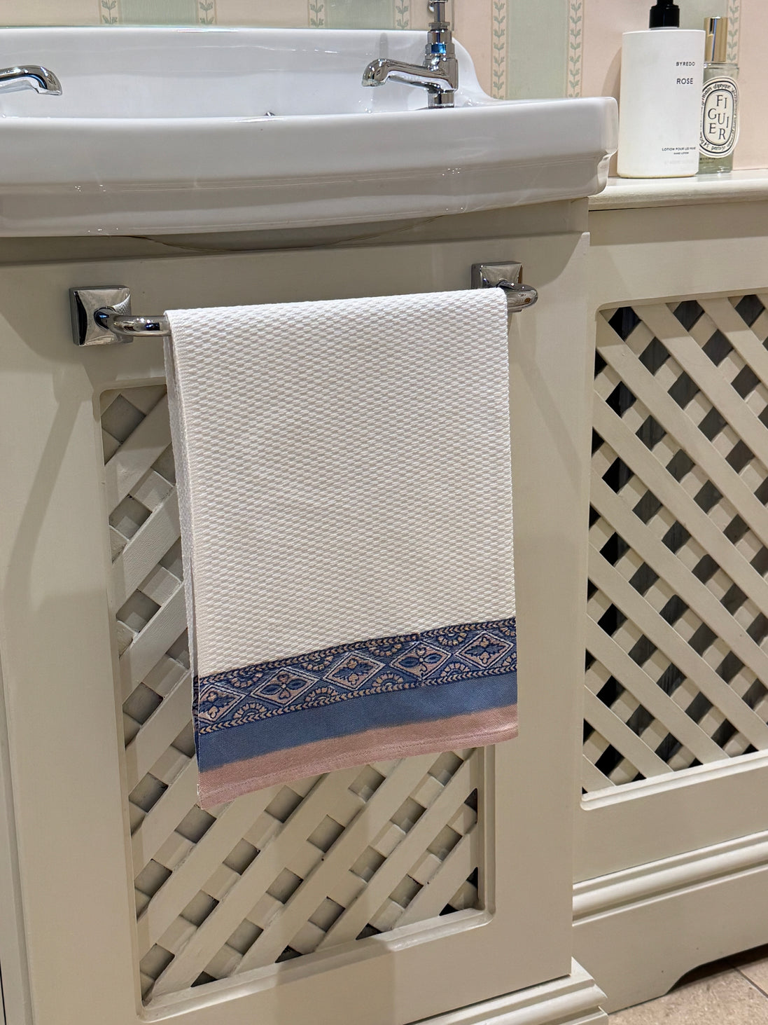 Blue & Taupe Diamond Hand Block Printed Hand Towel