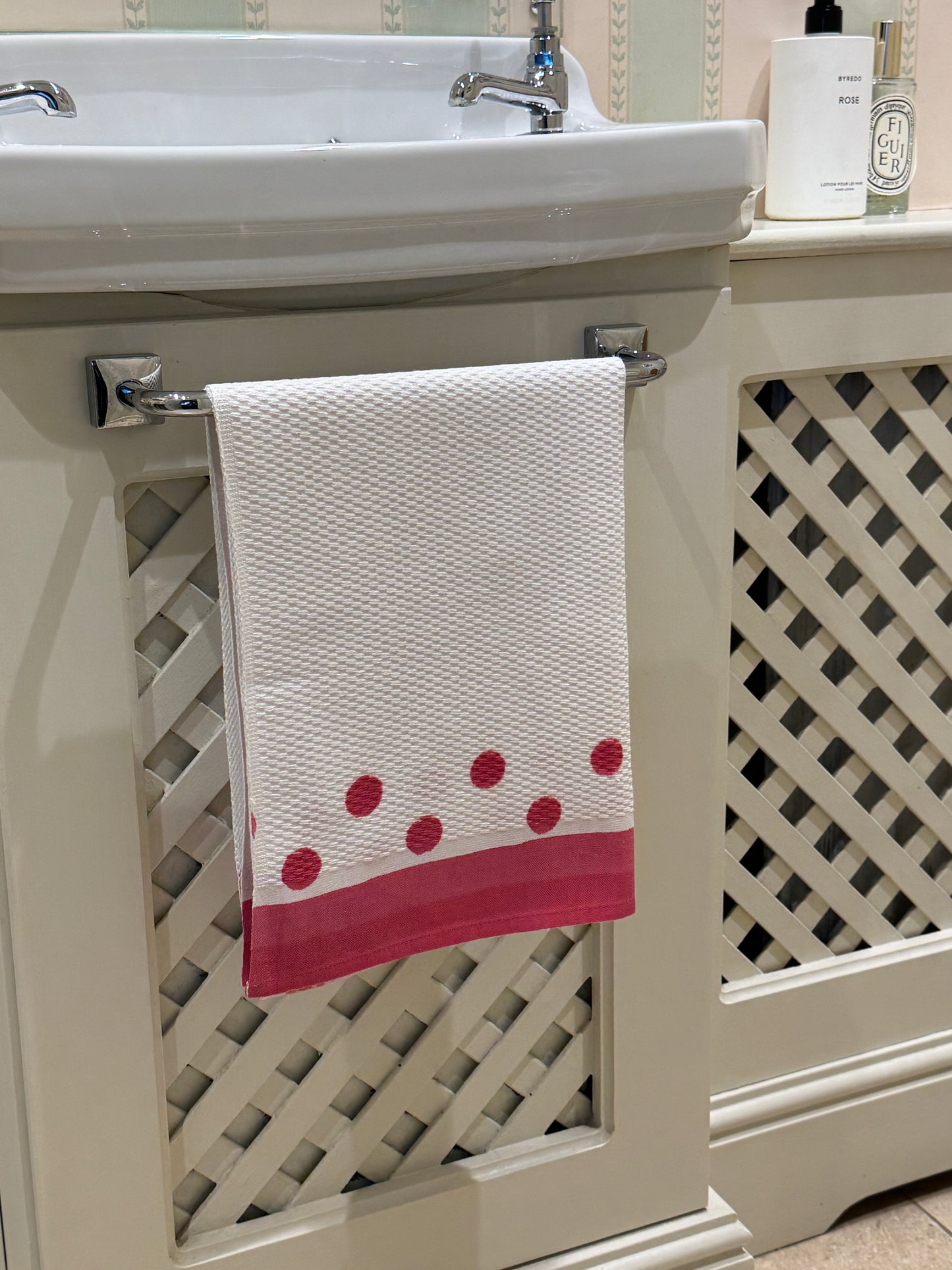 Pink Spot Hand Block Printed Hand Towel