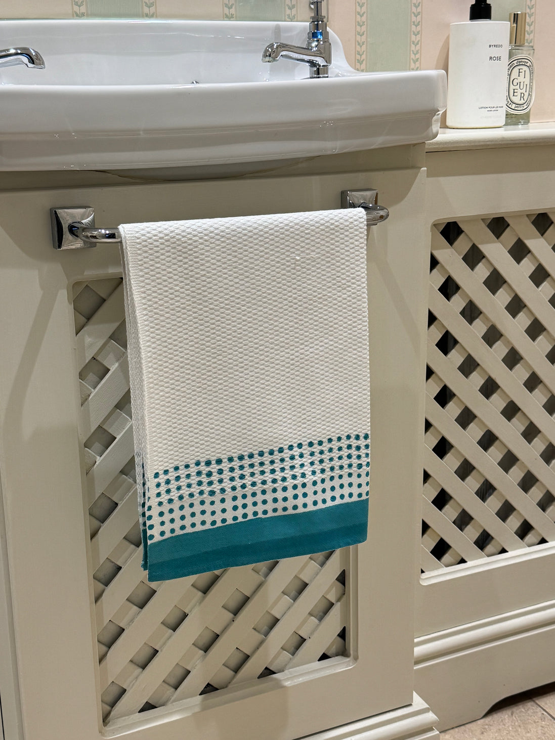 Teal Mini Spot Hand Block Printed Hand Towel