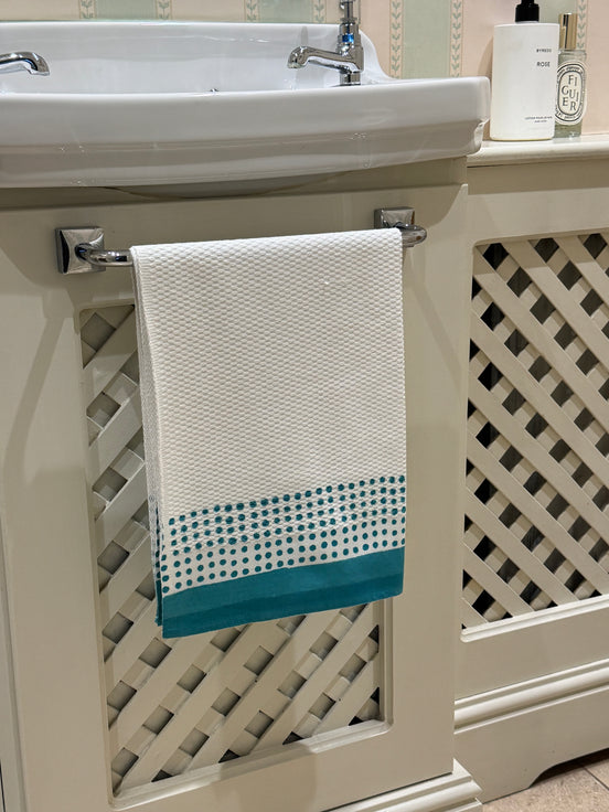Teal Mini Spot Hand Block Printed Hand Towel