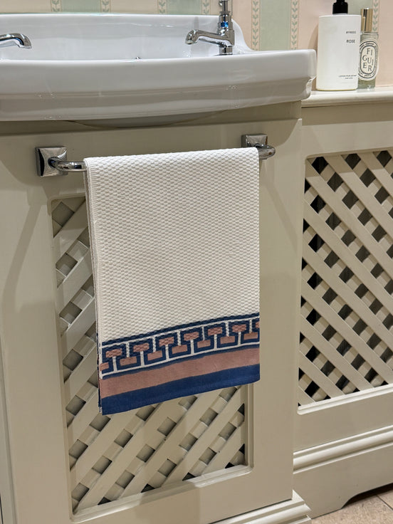 Blue & Taupe Geometric Hand Block Printed Hand Towel