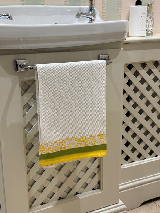 Yellow & Green Flower Trellis Hand Block Printed Hand Towel