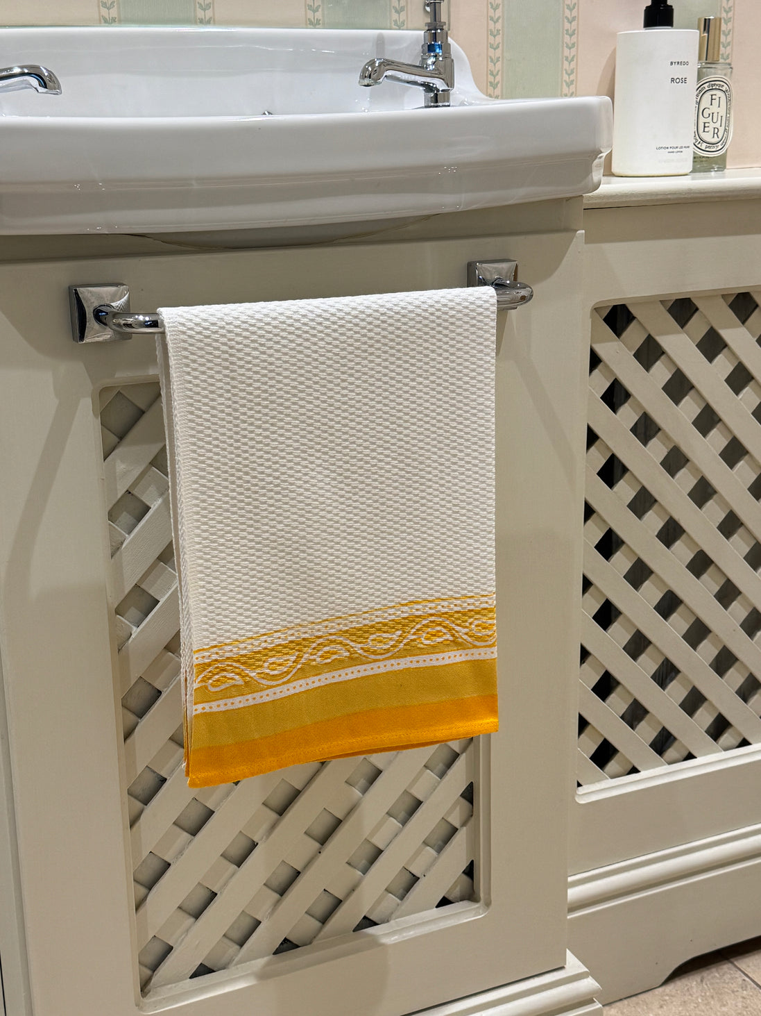 Yellow Trellis Hand Block Printed Hand Towel