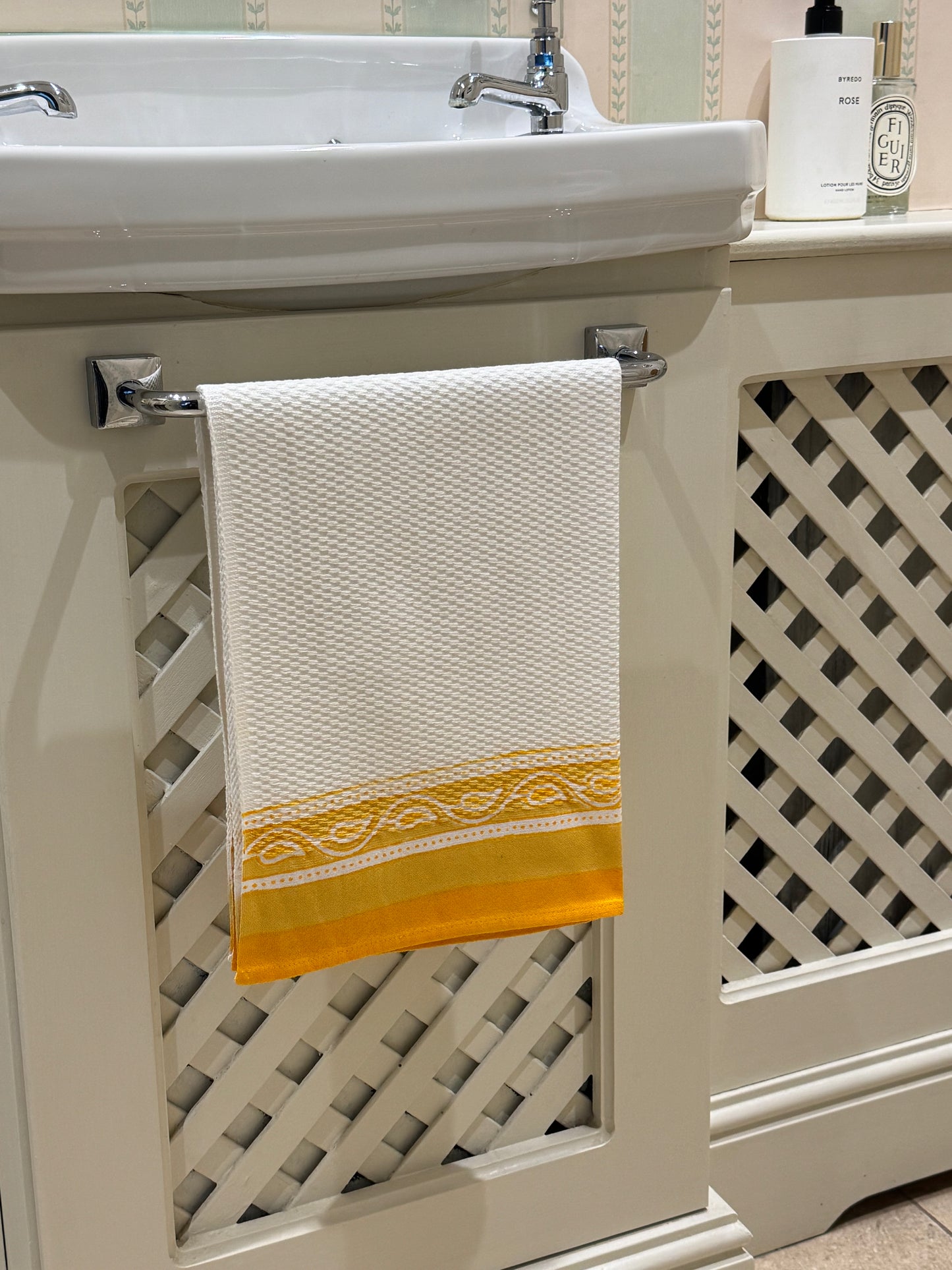 Yellow Trellis Hand Block Printed Hand Towel