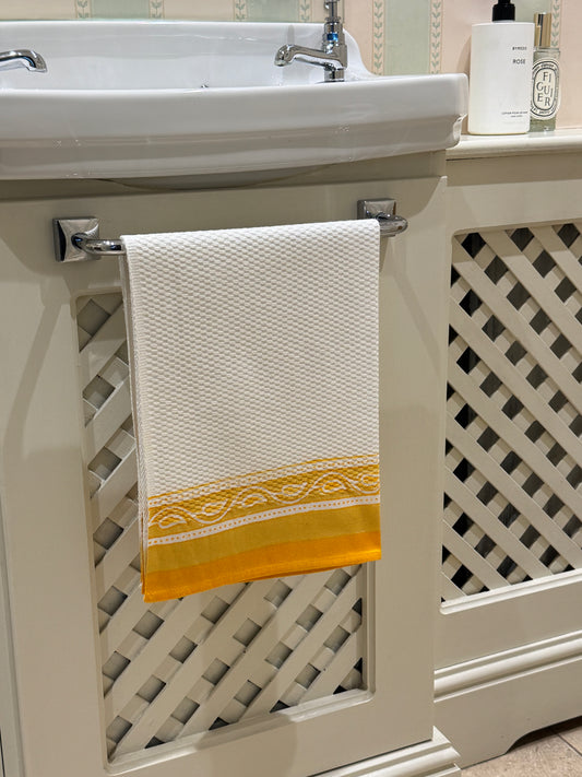 Yellow Trellis Hand Block Printed Hand Towel