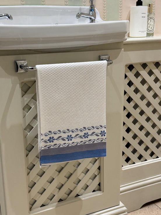 Blue Flower Trellis Hand Block Printed Hand Towel