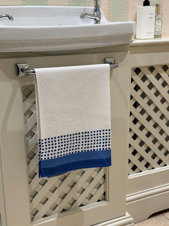 Blue Mini Spot Hand Block Printed Hand Towel