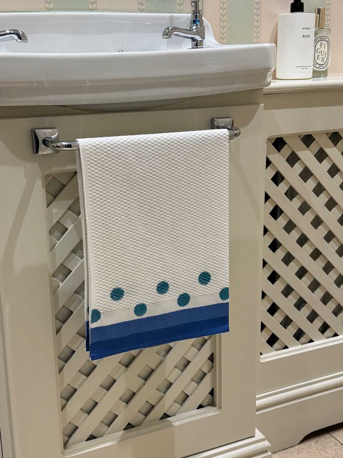 Blue & Green Spot Hand Block Printed Hand Towel
