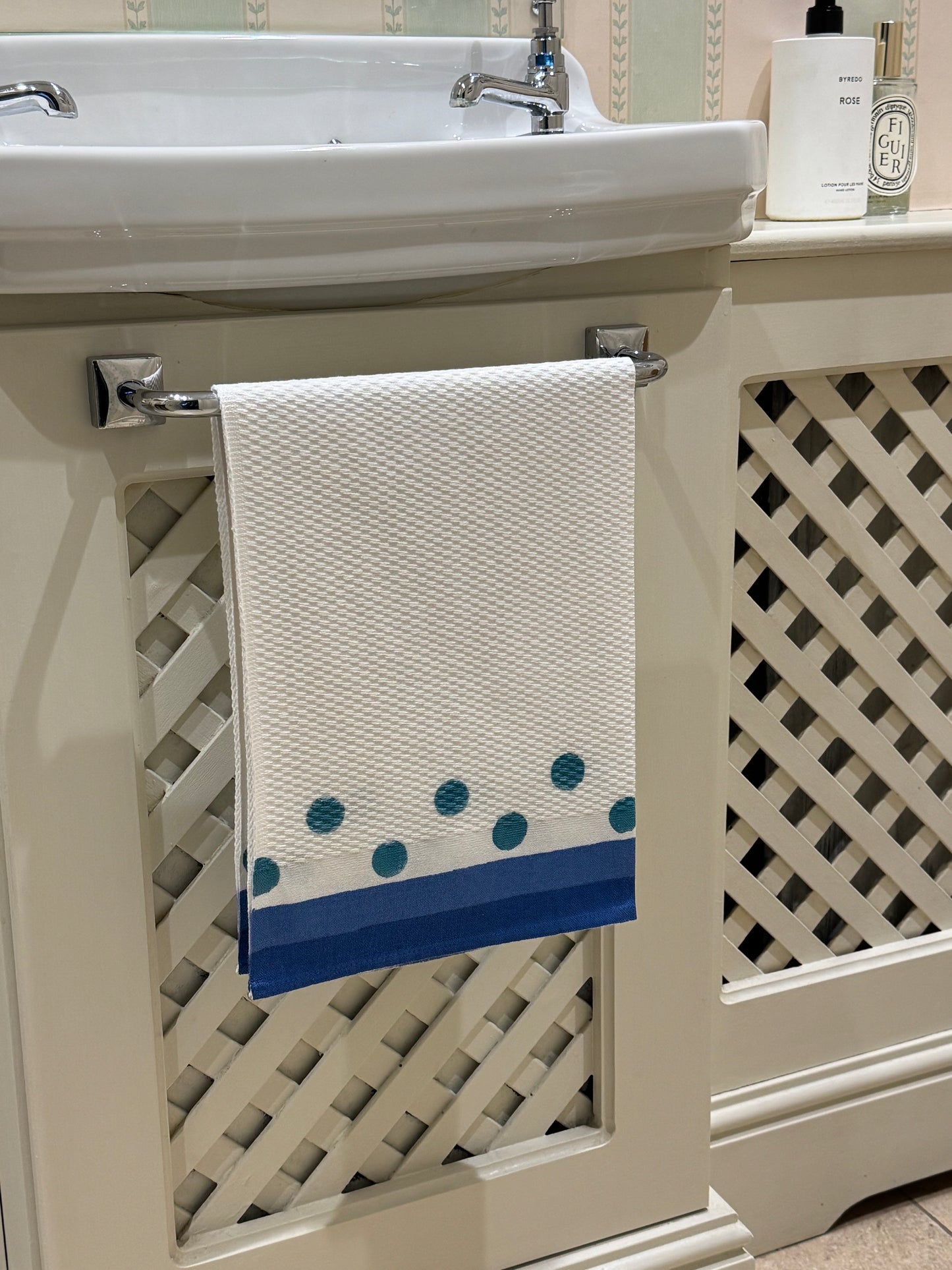 Blue & Green Spot Hand Block Printed Hand Towel